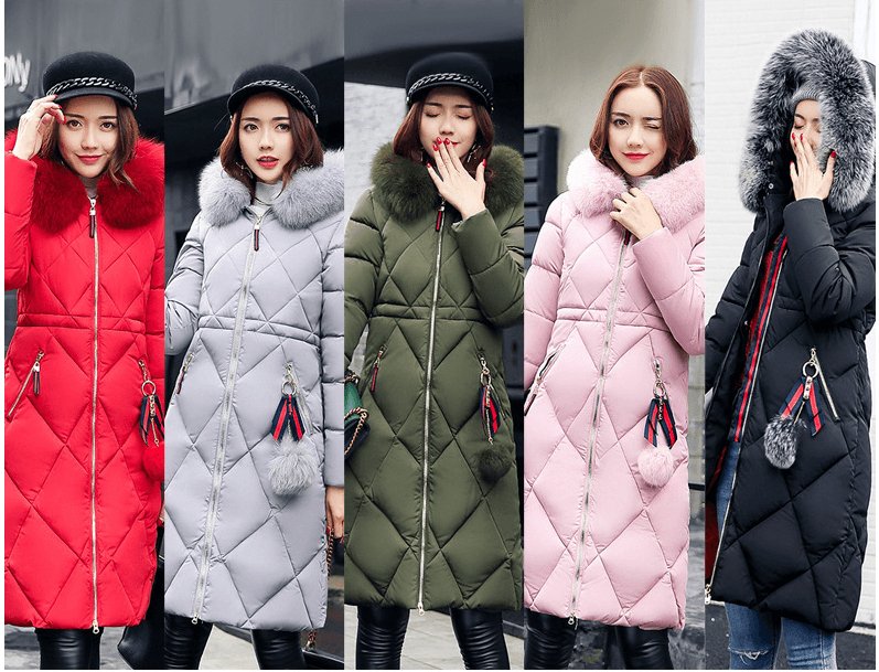 Fashionable Women's Over-the-knee Long Fur Collar Quilted Jacket - AmiraMart