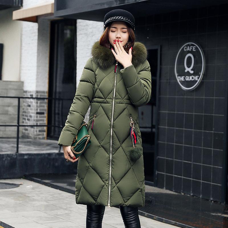 Fashionable Women's Over-the-knee Long Fur Collar Quilted Jacket - AmiraMart