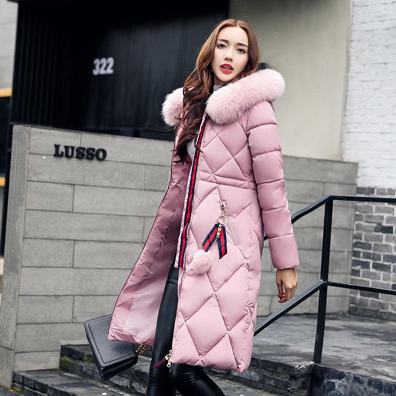 Fashionable Women's Over-the-knee Long Fur Collar Quilted Jacket - AmiraMart