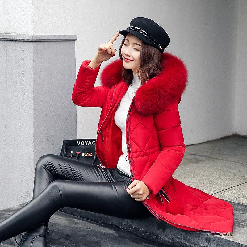 Fashionable Women's Over-the-knee Long Fur Collar Quilted Jacket - AmiraMart