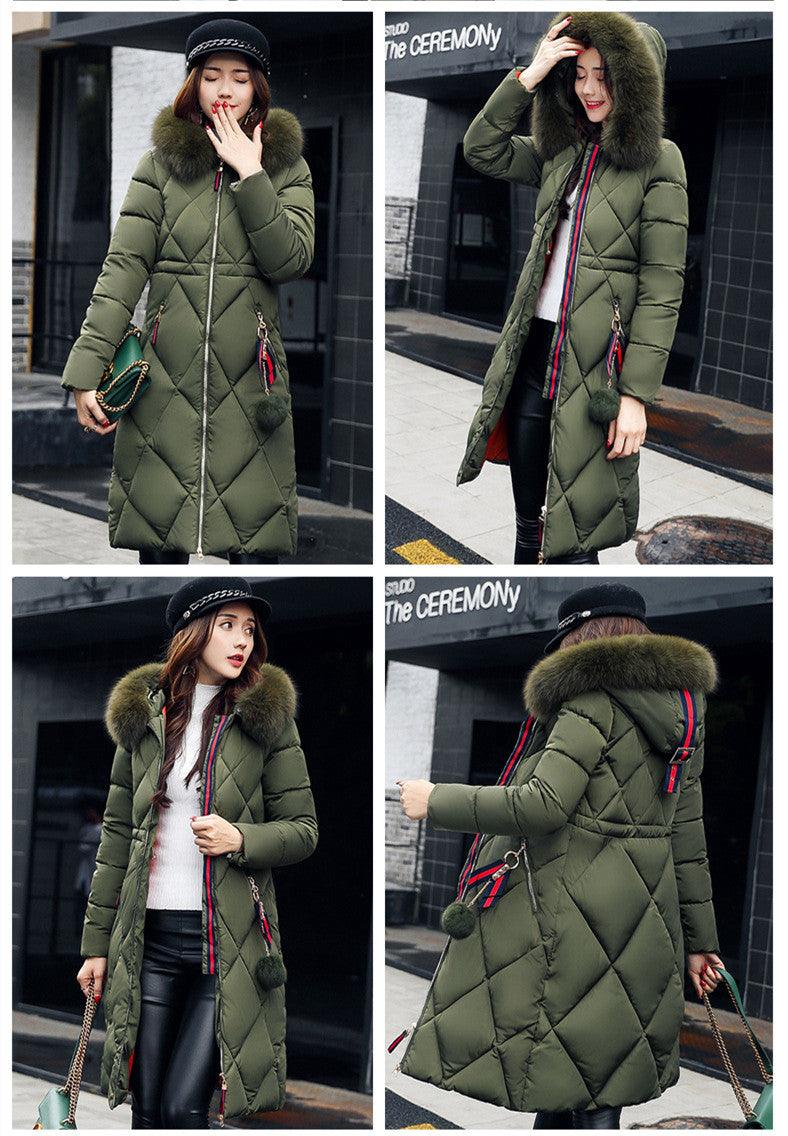 Fashionable Women's Over-the-knee Long Fur Collar Quilted Jacket - AmiraMart