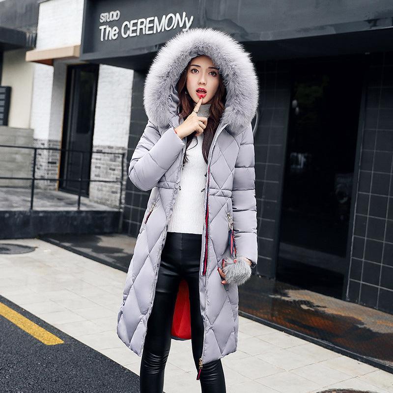 Fashionable Women's Over-the-knee Long Fur Collar Quilted Jacket - AmiraMart
