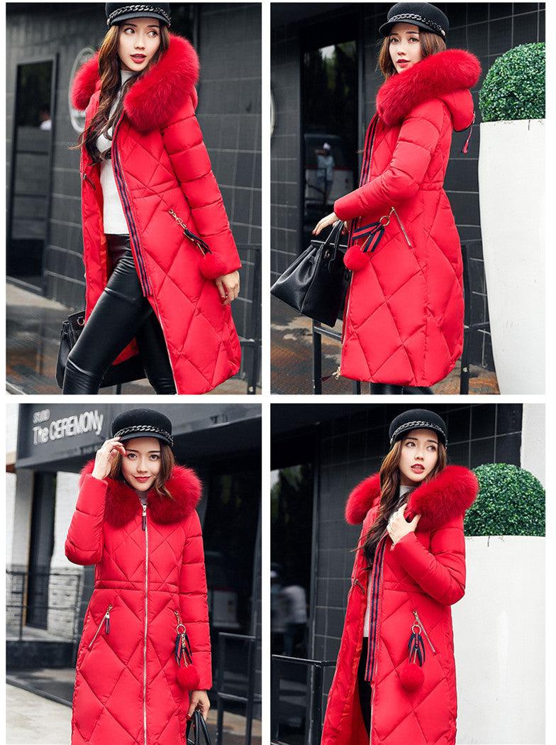 Fashionable Women's Over-the-knee Long Fur Collar Quilted Jacket - AmiraMart