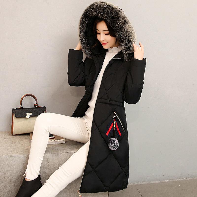Fashionable Women's Over-the-knee Long Fur Collar Quilted Jacket - AmiraMart