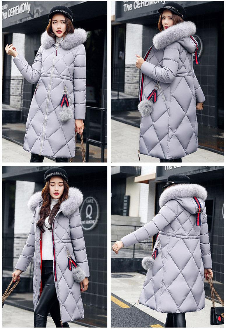 Fashionable Women's Over-the-knee Long Fur Collar Quilted Jacket - AmiraMart