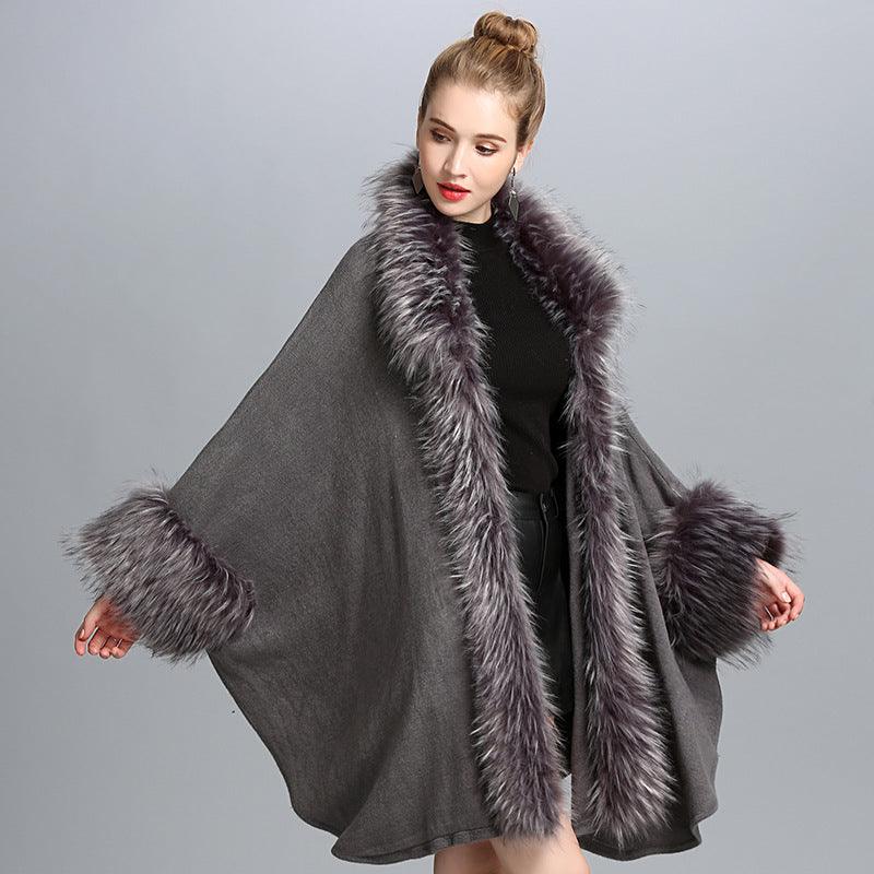 Faux Fur Cape Cape Women's Coat - AmiraMart