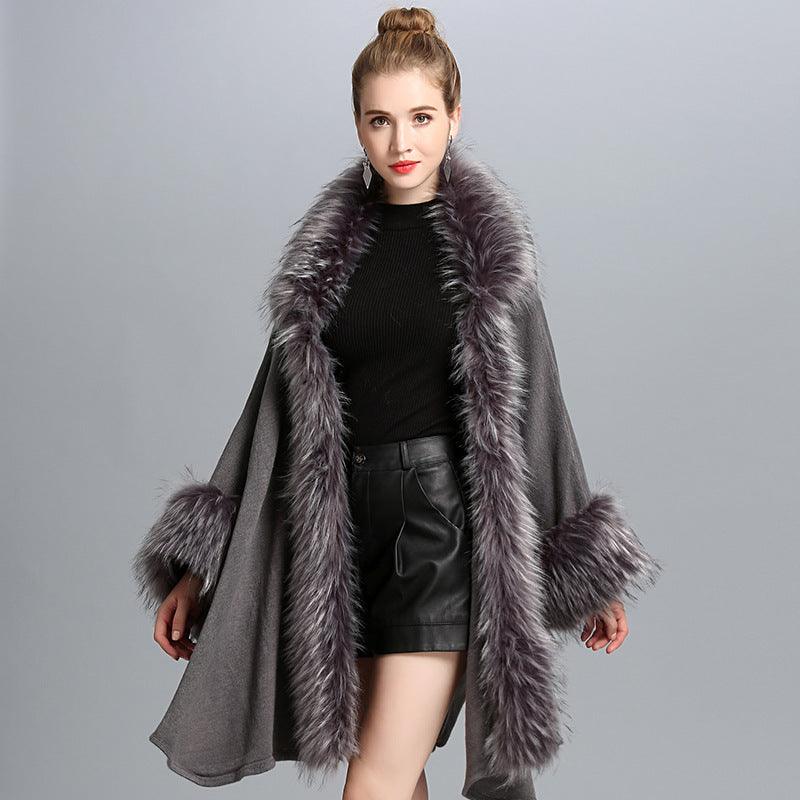 Faux Fur Cape Cape Women's Coat - AmiraMart