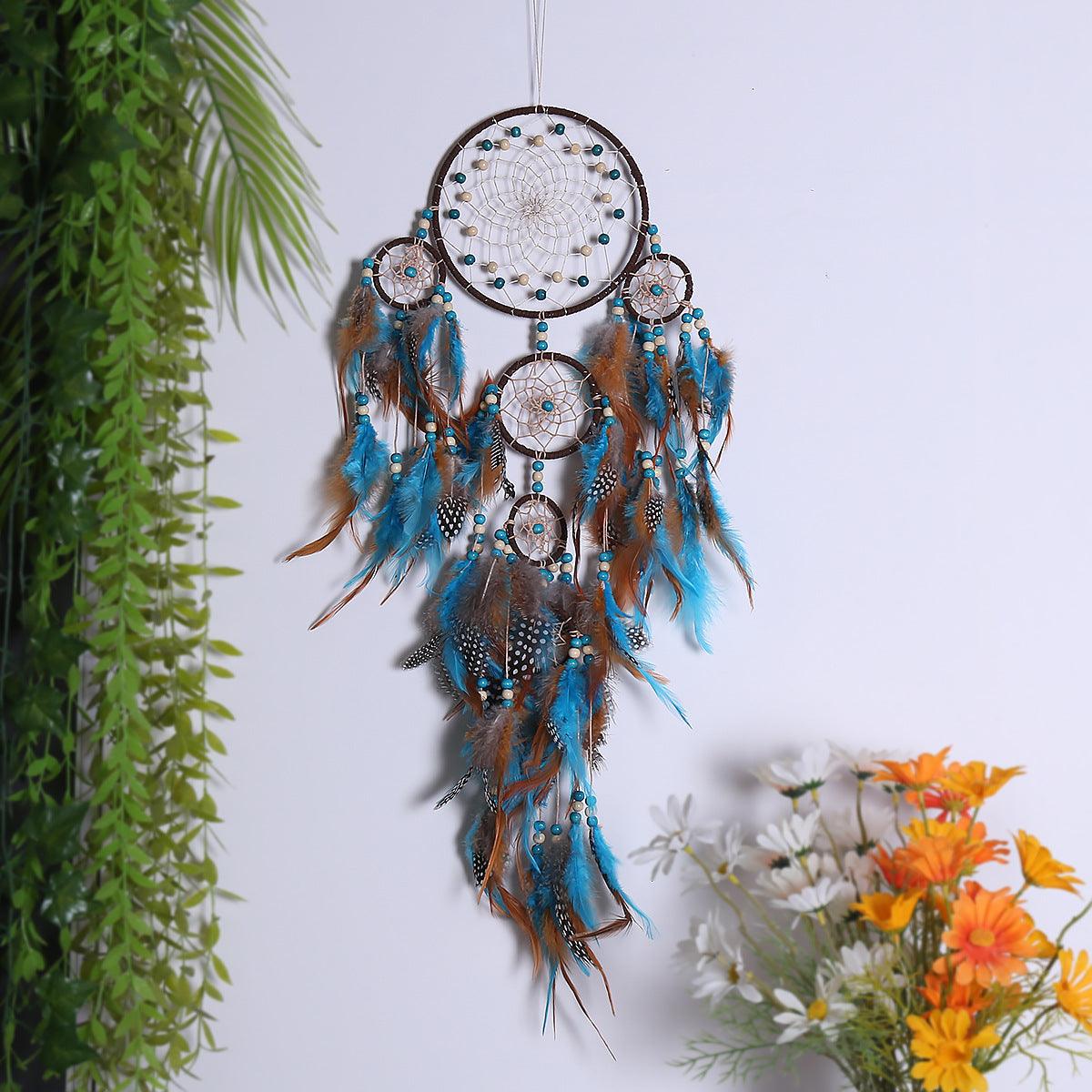 Five Rings Dream Catcher Feather Pendant - AmiraMart