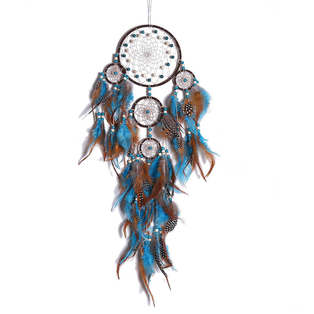 Five Rings Dream Catcher Feather Pendant - AmiraMart