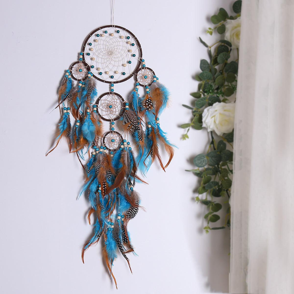 Five Rings Dream Catcher Feather Pendant - AmiraMart
