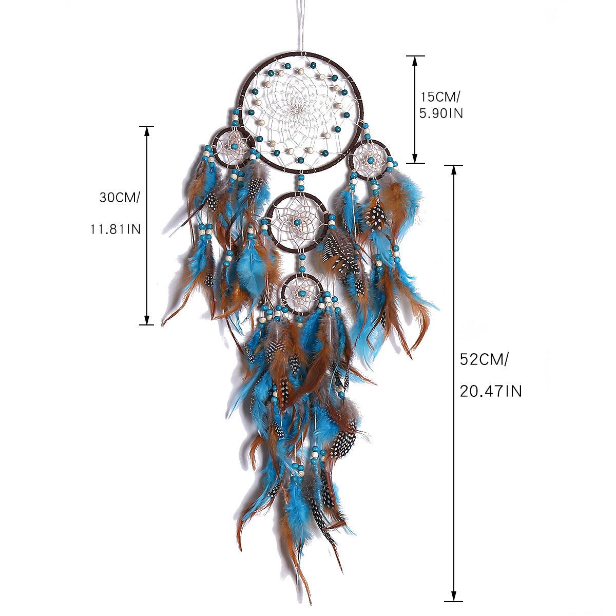 Five Rings Dream Catcher Feather Pendant - AmiraMart