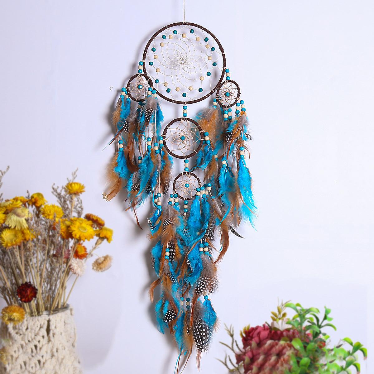Five Rings Dream Catcher Feather Pendant - AmiraMart