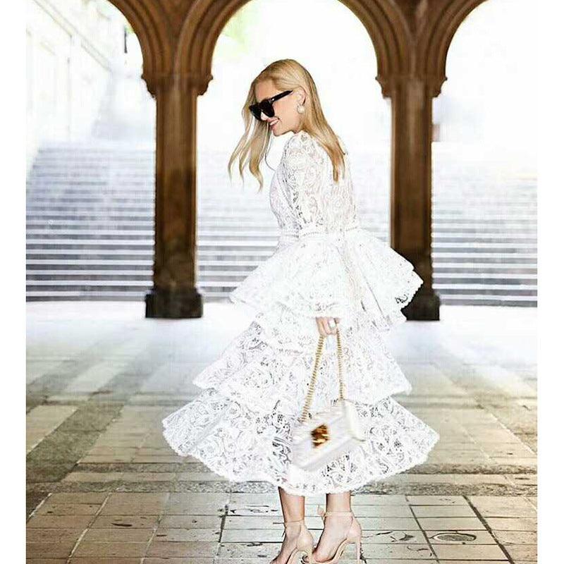 Flared sleeve lace dress - AmiraMart