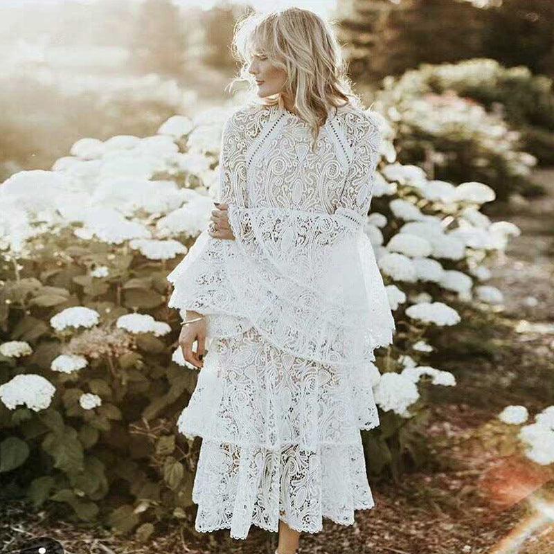 Flared sleeve lace dress - AmiraMart