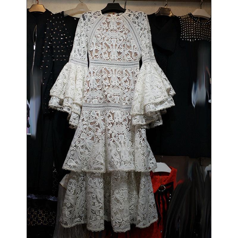 Flared sleeve lace dress - AmiraMart
