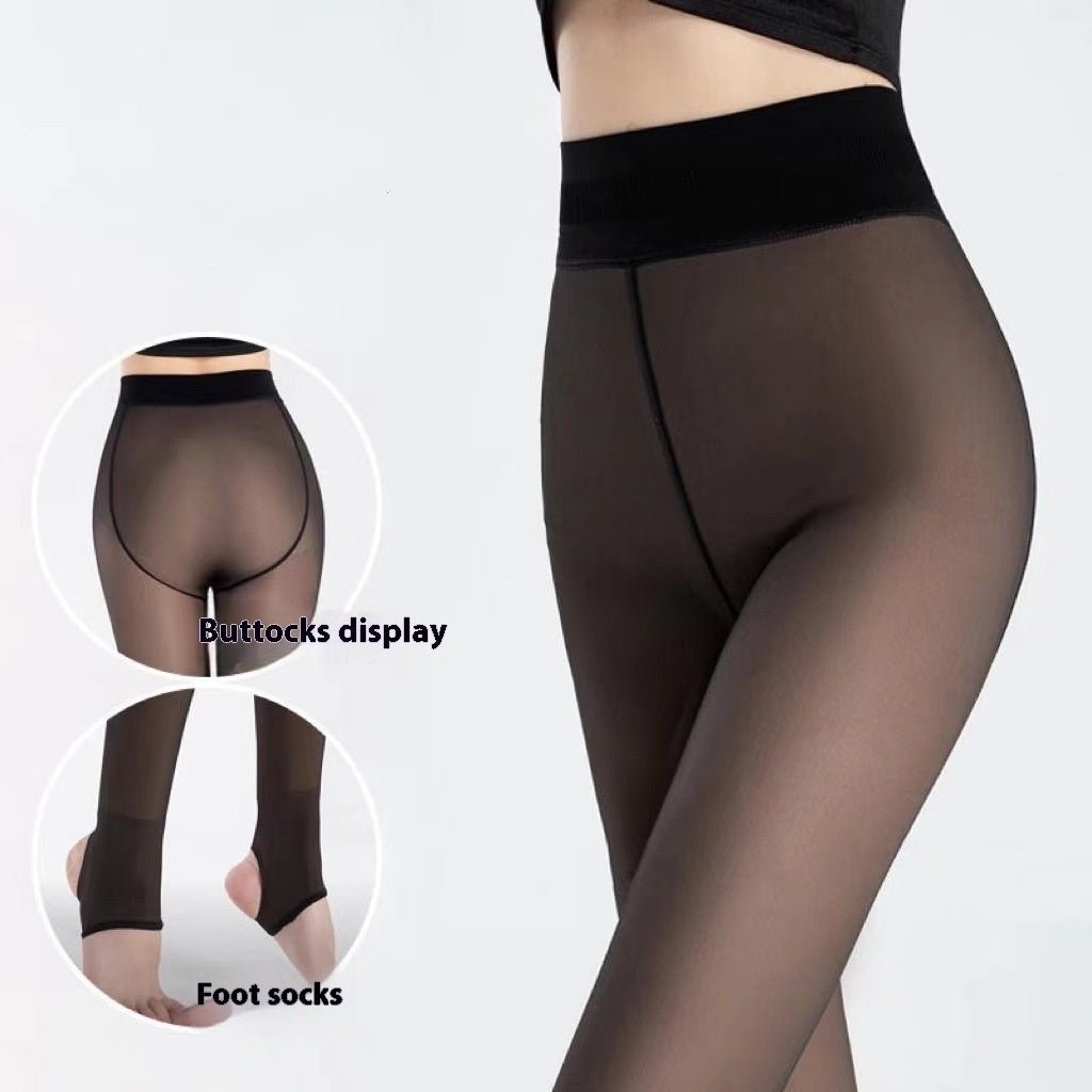 Fleece - Lined See - Through Leggings with Socks - AmiraMart
