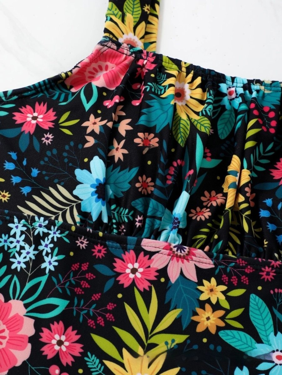 Floral Print Full - Bed One - Piece Swimsuit - AmiraMart
