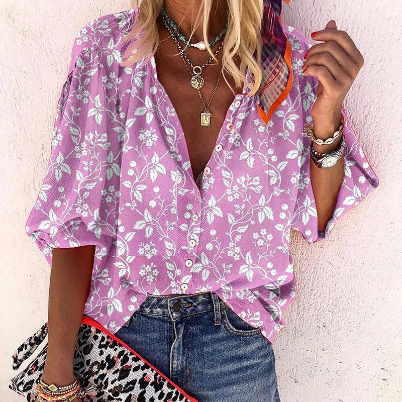 Floral V - neck shirt - AmiraMart