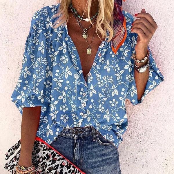 Floral V - neck shirt - AmiraMart