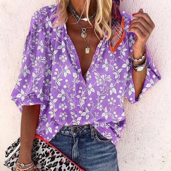 Floral V - neck shirt - AmiraMart