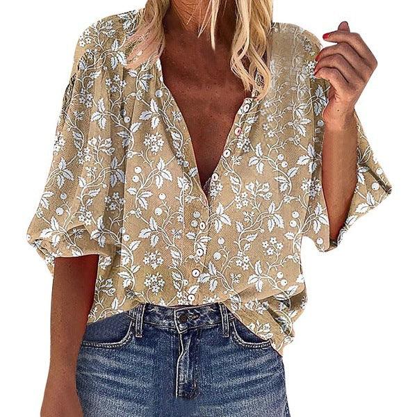 Floral V - neck shirt - AmiraMart