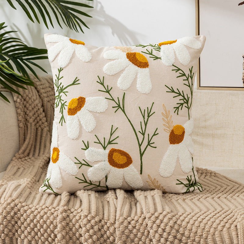 Flower Embroidery Pillow Cover Pastoral Style - AmiraMart