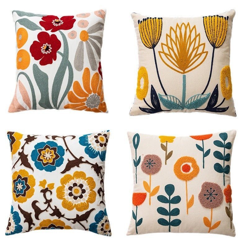 Flower Embroidery Pillow Cover Pastoral Style - AmiraMart
