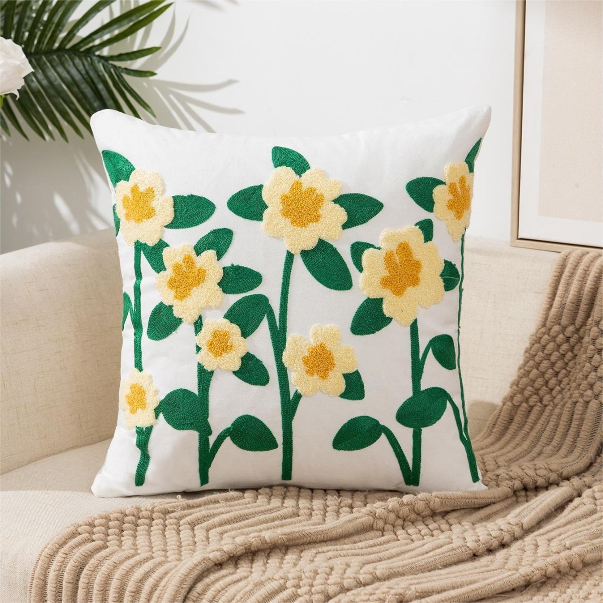 Flower Embroidery Pillow Cover Pastoral Style - AmiraMart