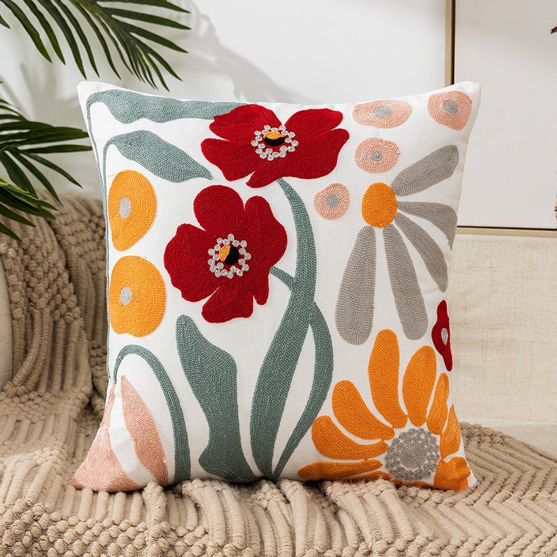 Flower Embroidery Pillow Cover Pastoral Style - AmiraMart
