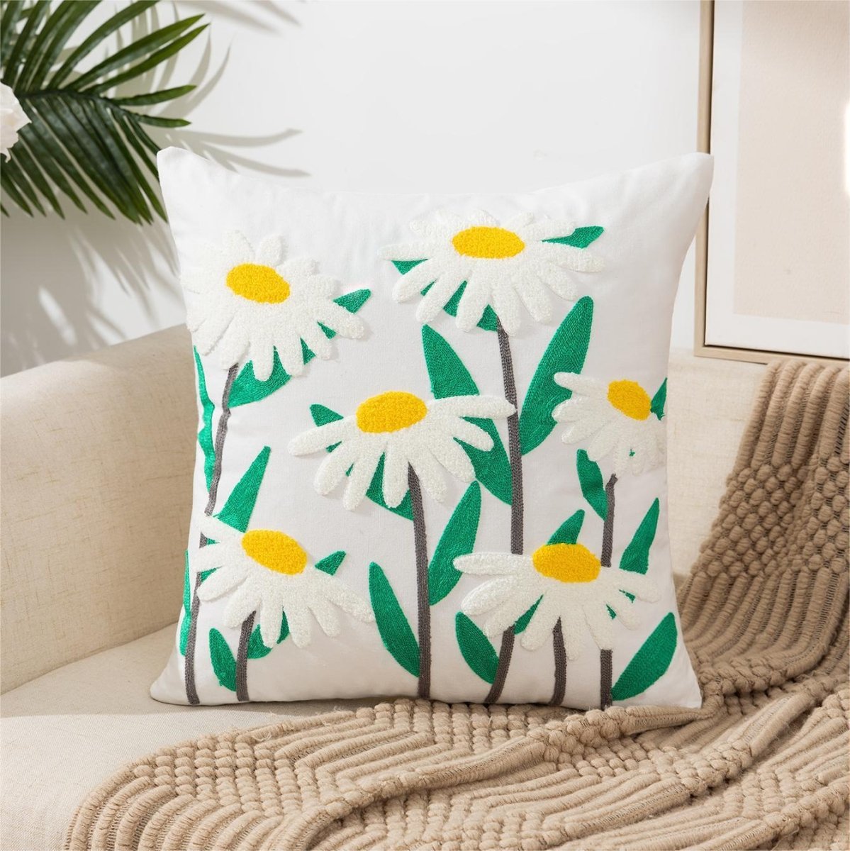 Flower Embroidery Pillow Cover Pastoral Style - AmiraMart