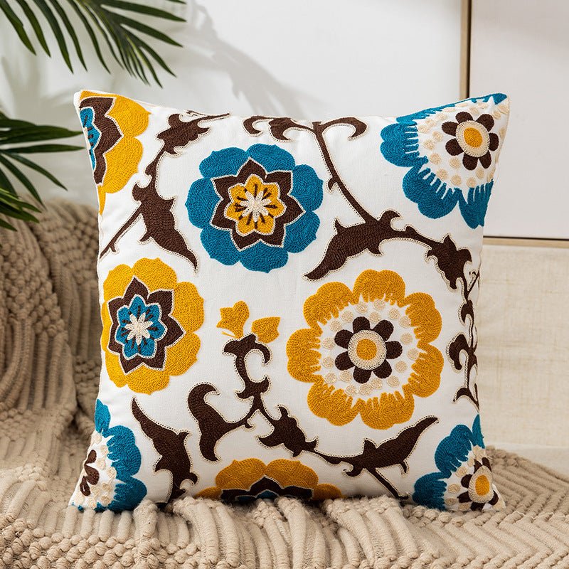 Flower Embroidery Pillow Cover Pastoral Style - AmiraMart