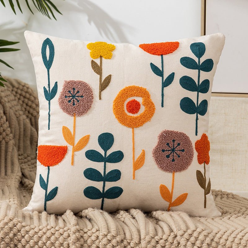 Flower Embroidery Pillow Cover Pastoral Style - AmiraMart