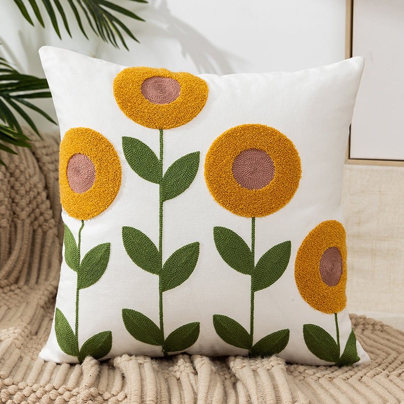 Flower Embroidery Pillow Cover Pastoral Style - AmiraMart