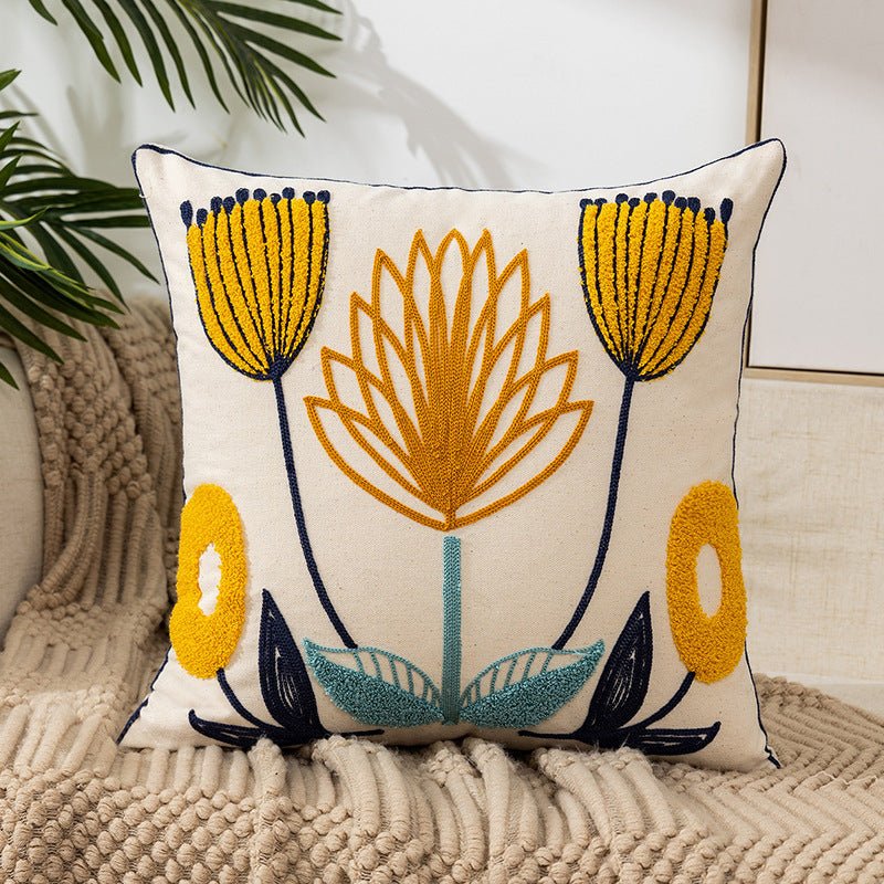 Flower Embroidery Pillow Cover Pastoral Style - AmiraMart