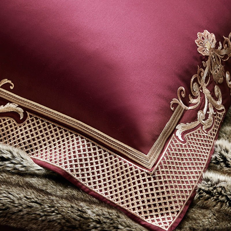 Four - piece Luxury Burgundy Wedding Bed - AmiraMart