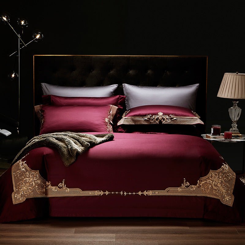 Four - piece Luxury Burgundy Wedding Bed - AmiraMart