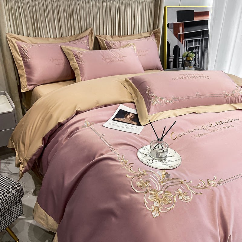 Four - piece Pure Cotton Washed Silk Embroidered Bedding Set - AmiraMart