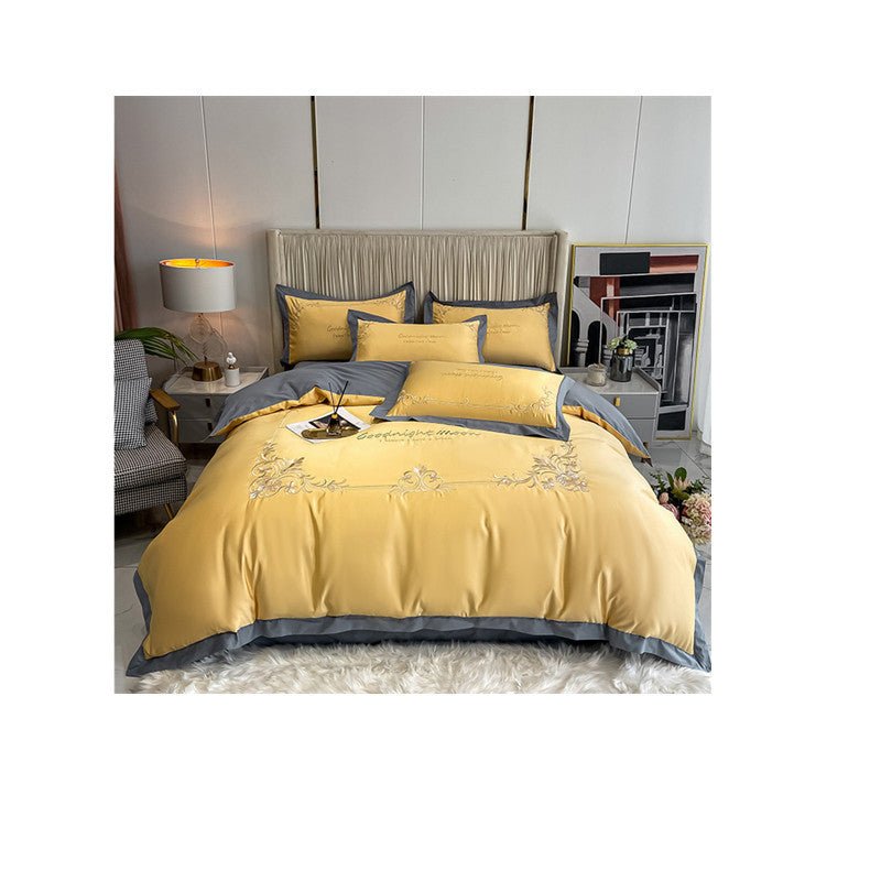 Four - piece Pure Cotton Washed Silk Embroidered Bedding Set - AmiraMart