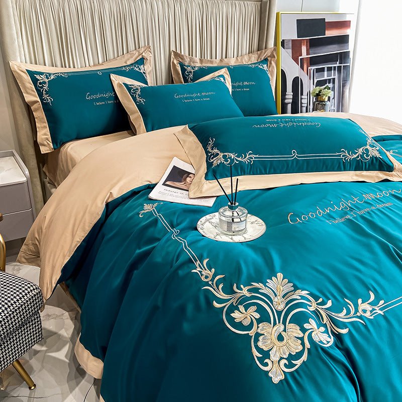 Four - piece Pure Cotton Washed Silk Embroidered Bedding Set - AmiraMart