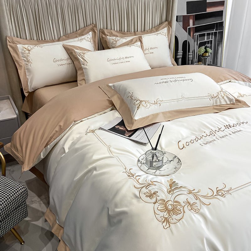 Four - piece Pure Cotton Washed Silk Embroidered Bedding Set - AmiraMart