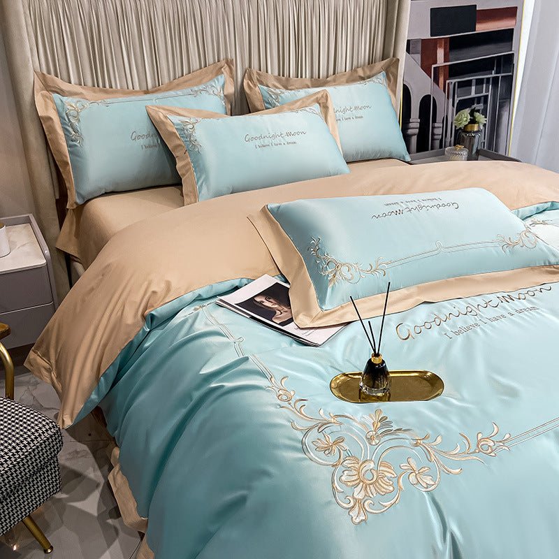 Four - piece Pure Cotton Washed Silk Embroidered Bedding Set - AmiraMart
