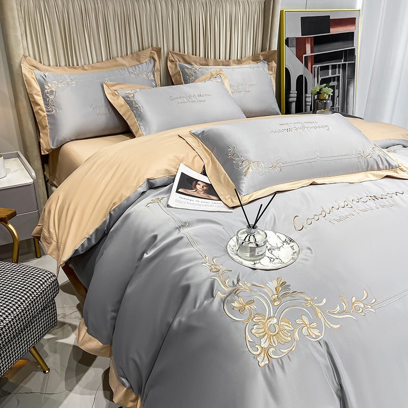 Four - piece Pure Cotton Washed Silk Embroidered Bedding Set - AmiraMart