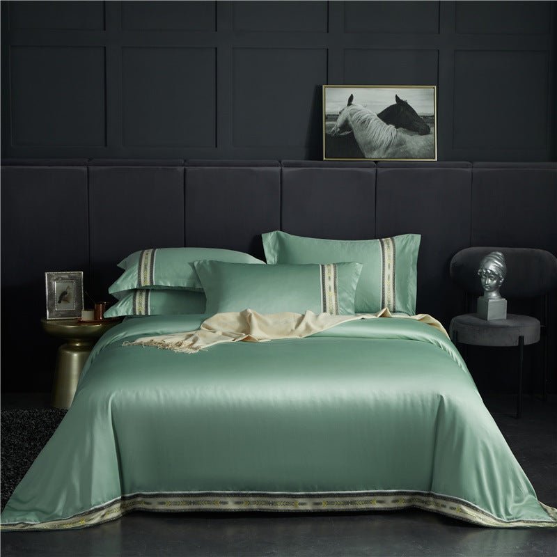 Four - piece Set Of Washed Silk Satin Striped Sheets, Solid Color Ice Silk Jane Ou Silk Slippery Bed Linen - AmiraMart
