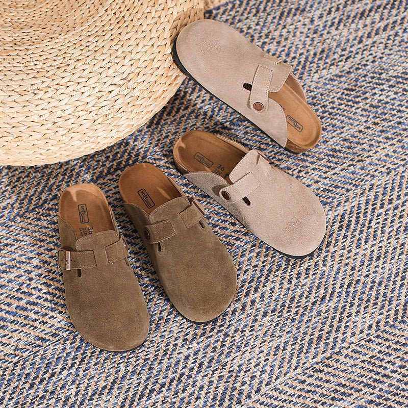 French Retro Slippers – Genuine Leather Closed - Toe Unisex - AmiraMart