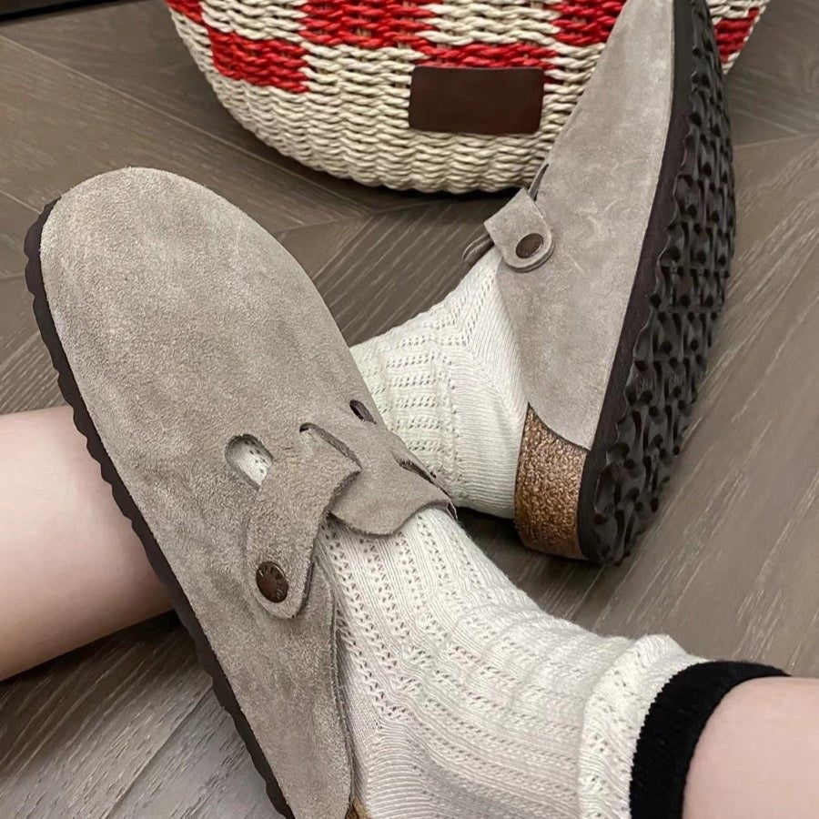 French Retro Slippers – Genuine Leather Closed - Toe Unisex - AmiraMart