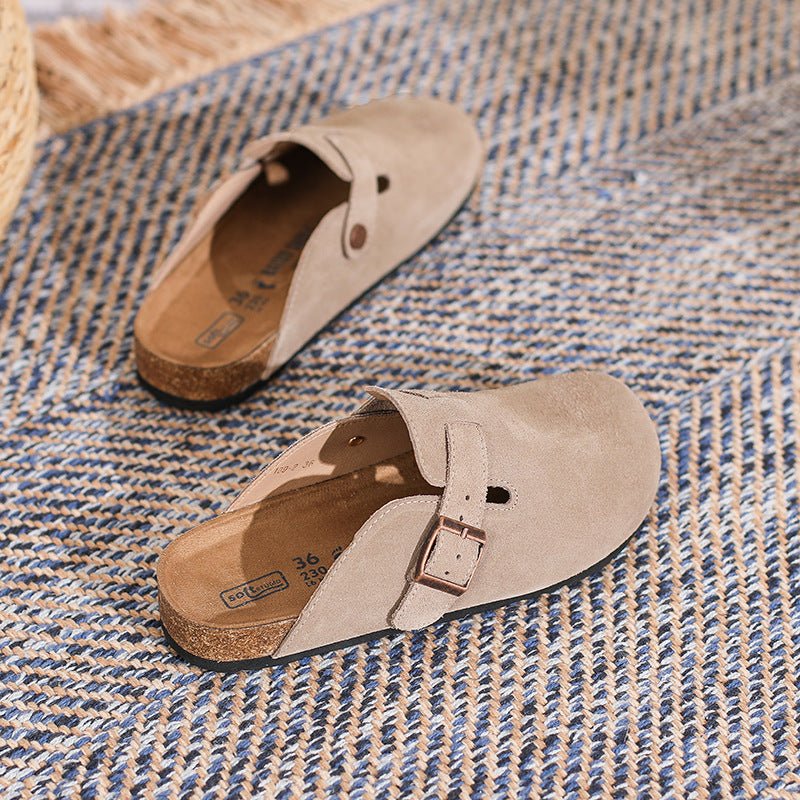 French Retro Slippers – Genuine Leather Closed - Toe Unisex - AmiraMart