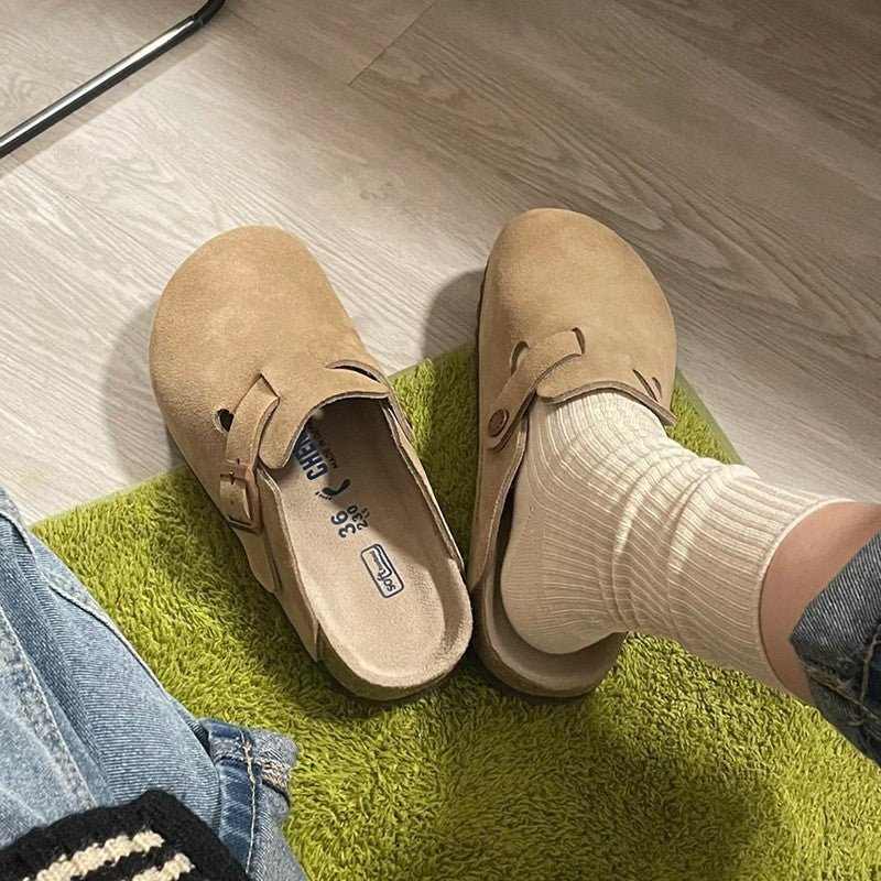 French Retro Slippers – Genuine Leather Closed - Toe Unisex - AmiraMart