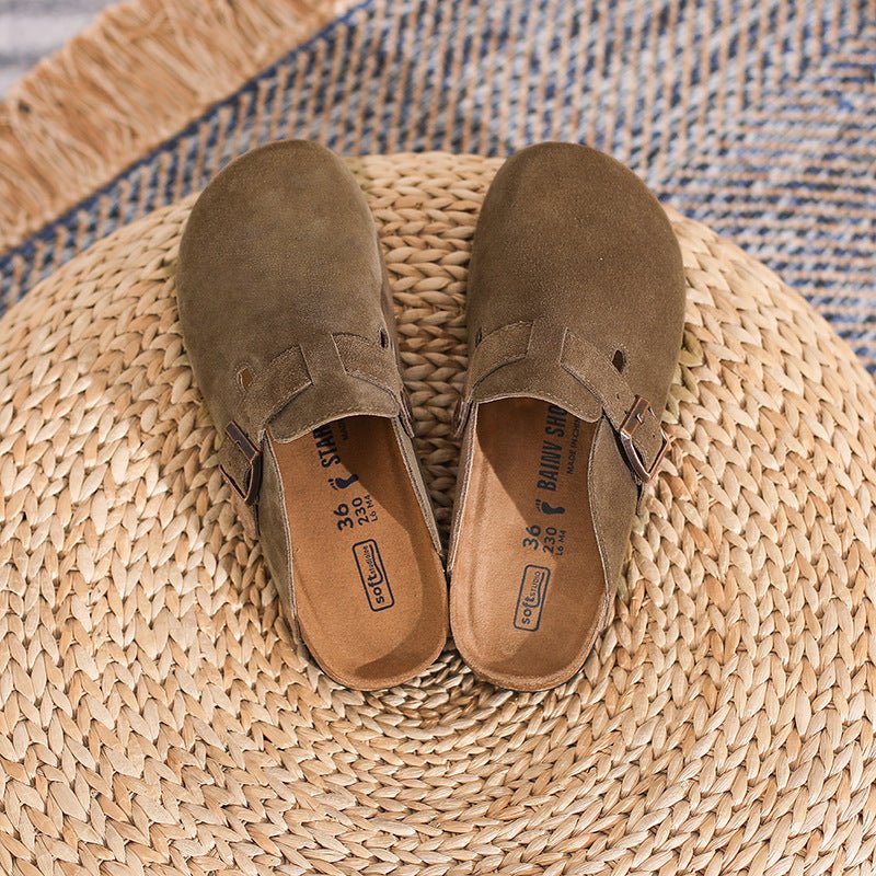 French Retro Slippers – Genuine Leather Closed - Toe Unisex - AmiraMart
