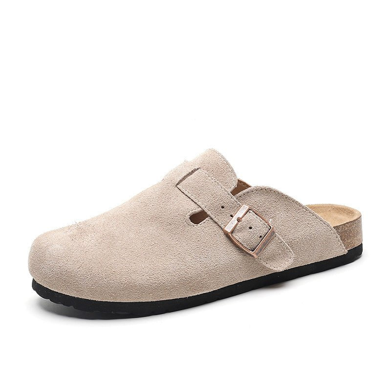 French Retro Slippers – Genuine Leather Closed - Toe Unisex - AmiraMart
