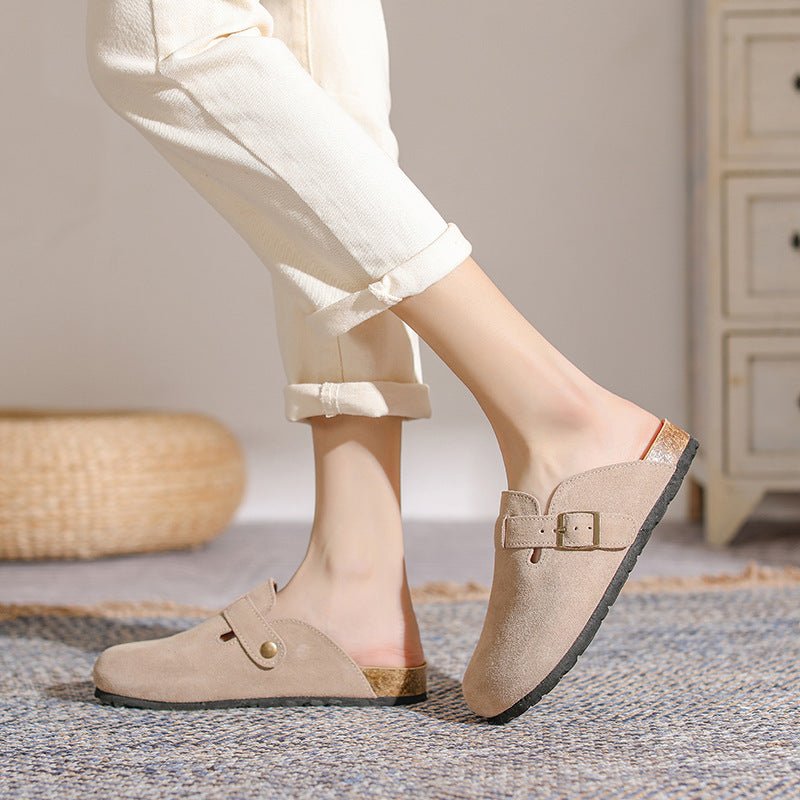 French Retro Slippers – Genuine Leather Closed - Toe Unisex - AmiraMart